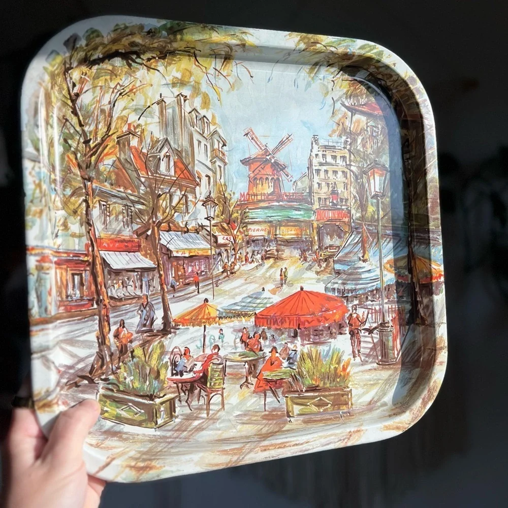 Vintage Daher Metal Serving Tray Paris Cafe Moulin Rouge 13.5” England Decor